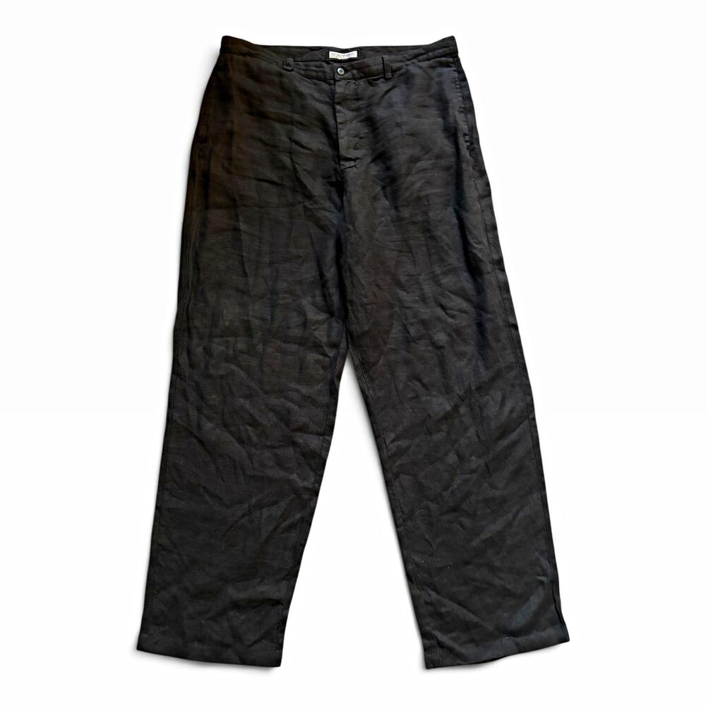 Emporio Armani Men's Black Linen Dress Pants Regular Fit Flat Front Sz. 52 Italy